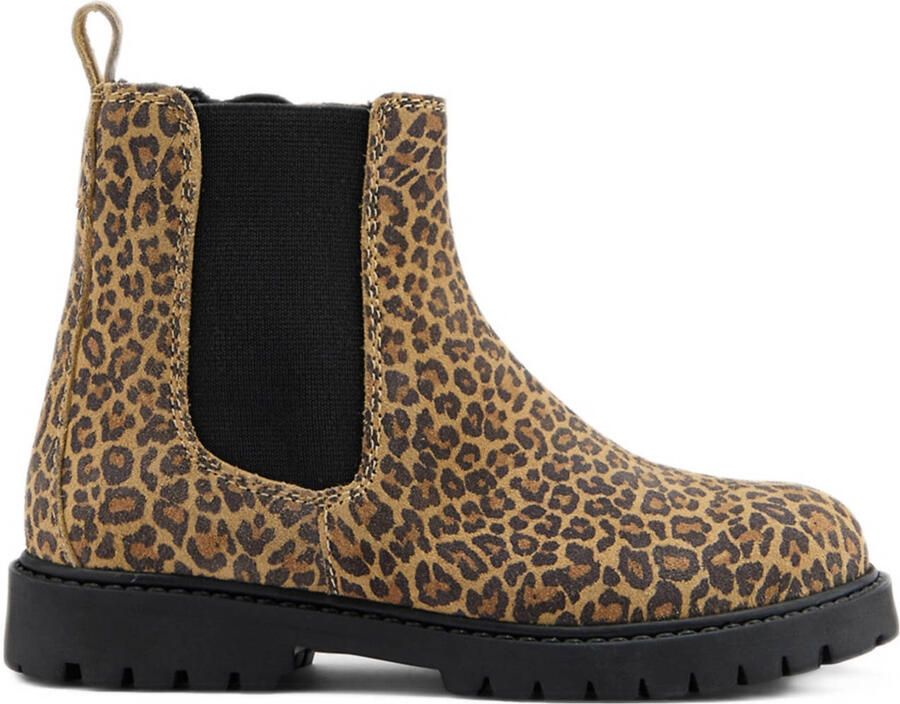 Graceland leren enkelboots met panterprint beige zwart