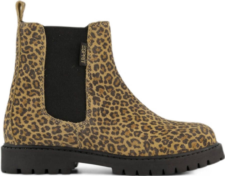 Graceland leren enkelboots met panterprint beige zwart
