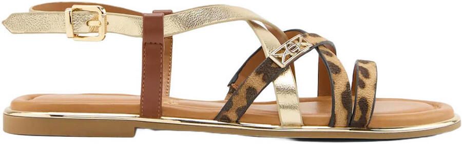 Graceland leren sandalen goud panter