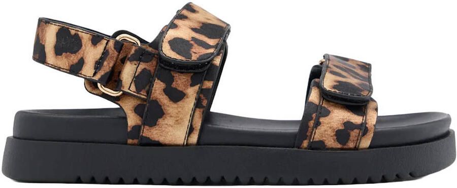 Graceland leren sandalen met panterprint cognac zwart