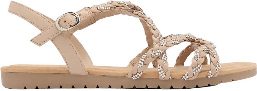 Graceland leren sandalen met strass beige