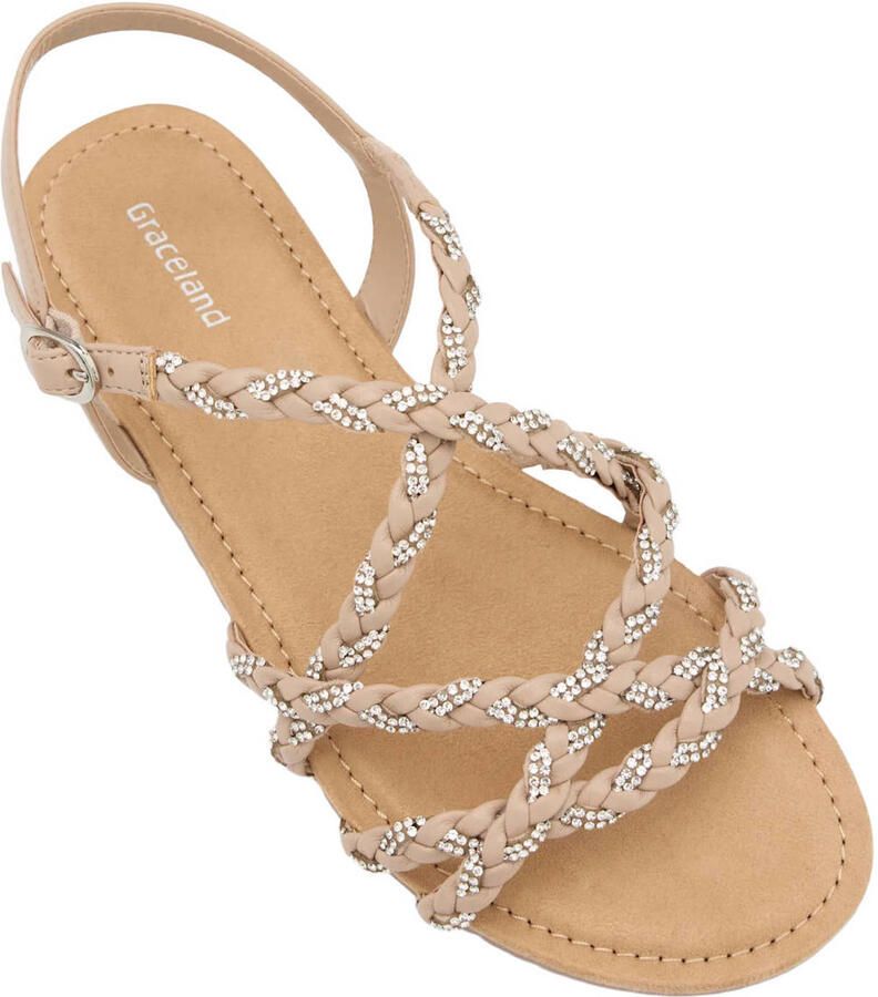 Graceland leren sandalen met strass beige - Foto 2