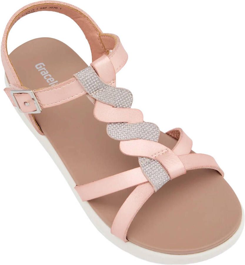 Graceland leren sandalen met strass lichtroze zilver - Foto 2
