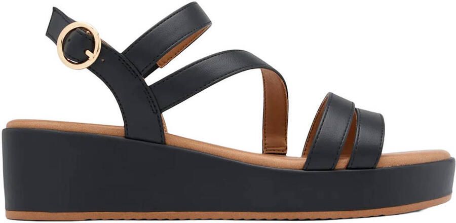 Graceland leren sandalen zwart