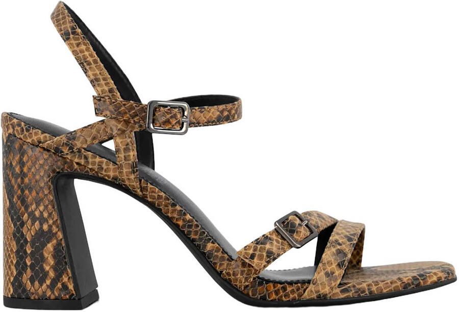 Graceland leren sandalettes met dierenprint bruin