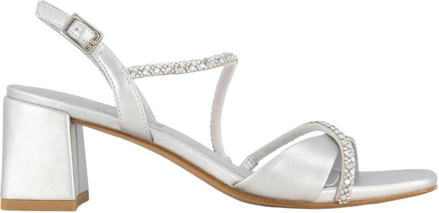 Graceland leren sandalettes met strass zilver