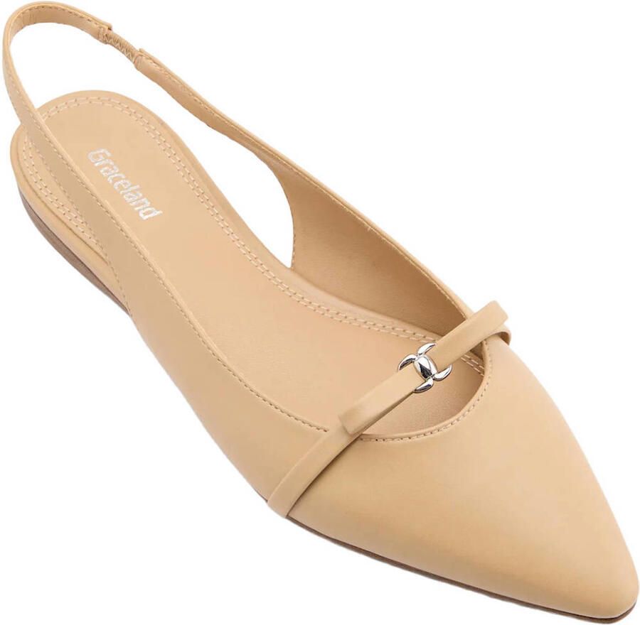 Graceland leren slingback loafers met siergesp camel - Foto 2