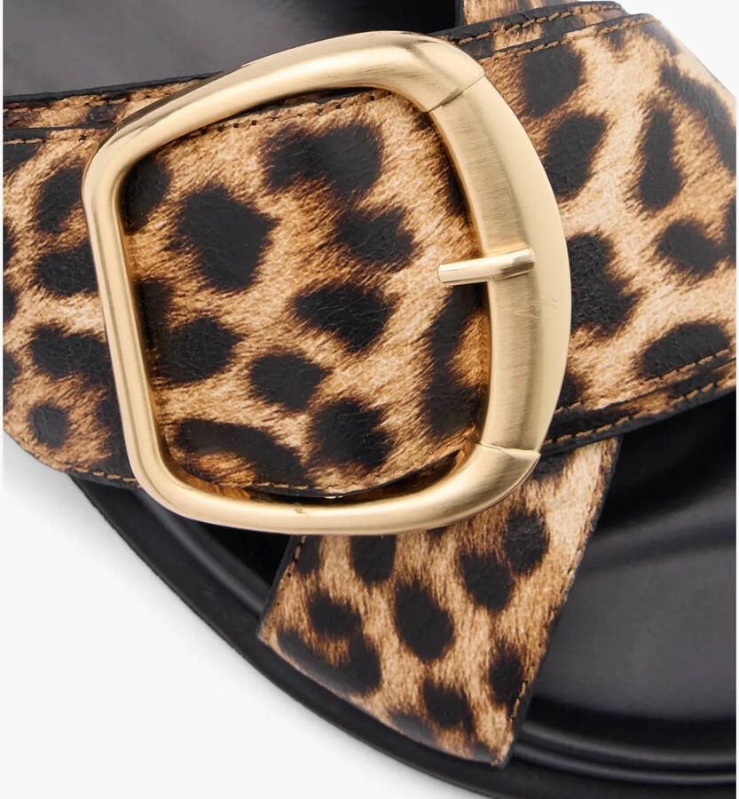Graceland leren slippers met panterprint cognac zwart - Foto 3