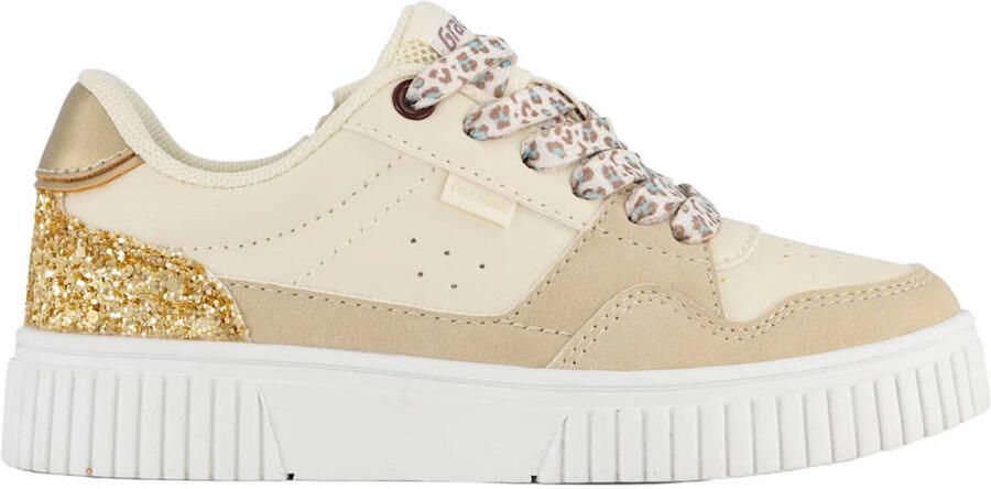 Graceland leren sneakers met glitters beige goud