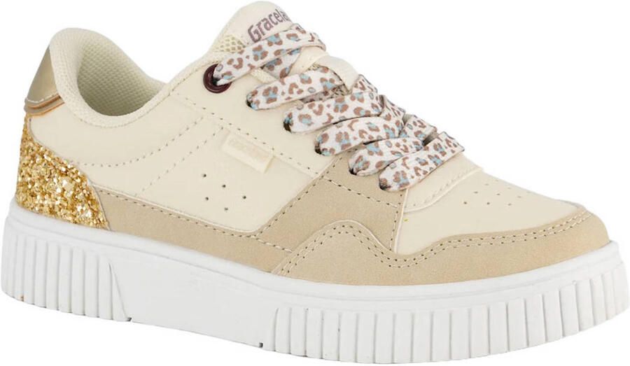 Graceland leren sneakers met glitters beige goud - Foto 3