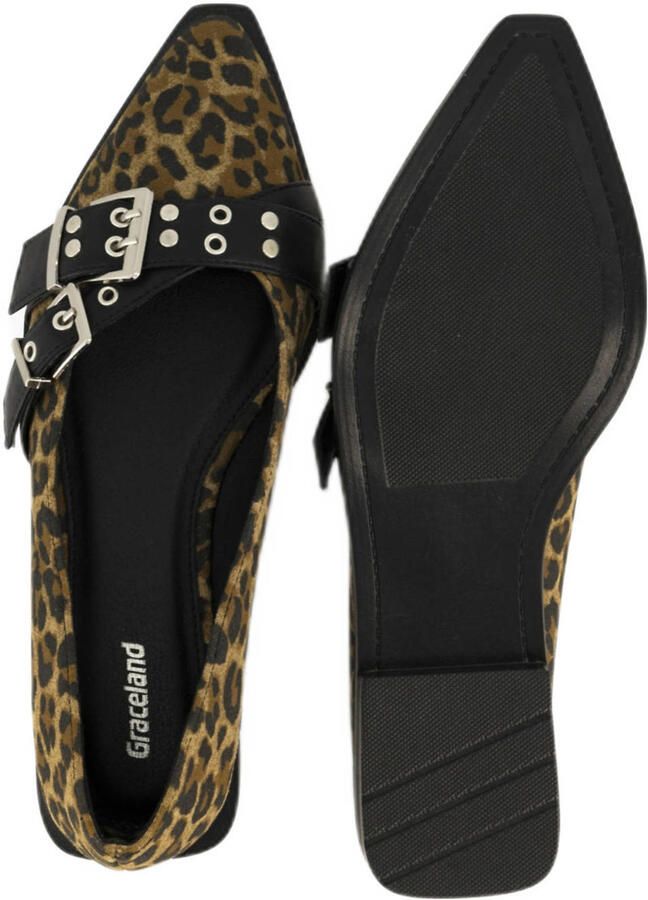 Graceland loafers met panterprint cognac zwart