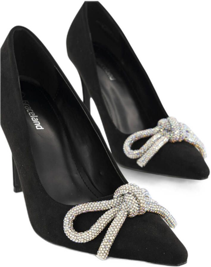 Graceland pumps met strass strikje zwart - Foto 3