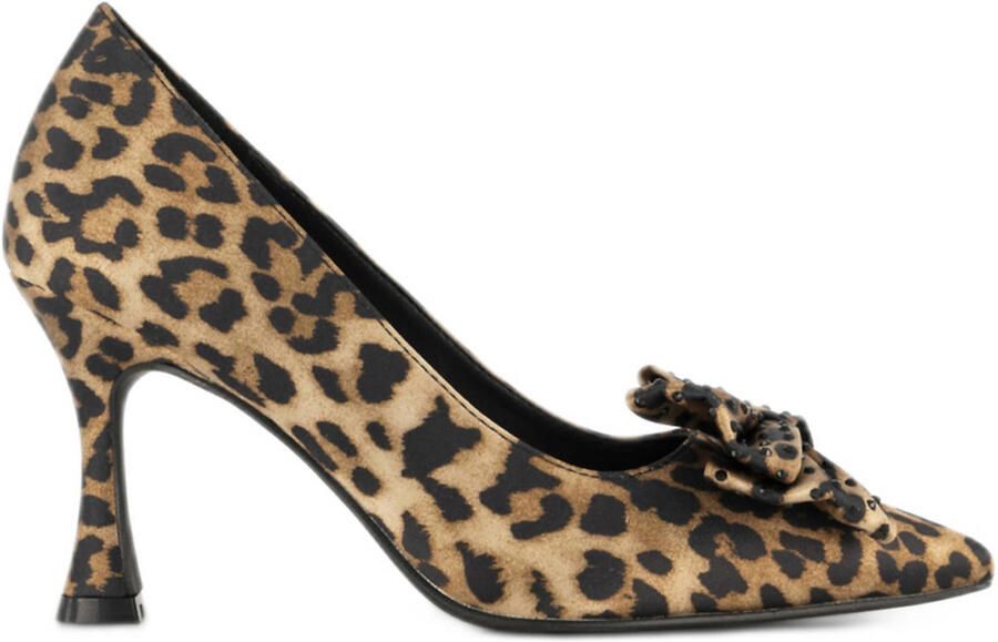 Graceland satijnen pumps met panterprint en strikje beige zwart