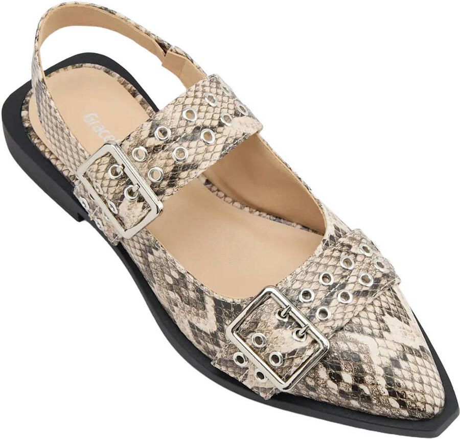 Graceland slingback loafers met slangenprint beige - Foto 2