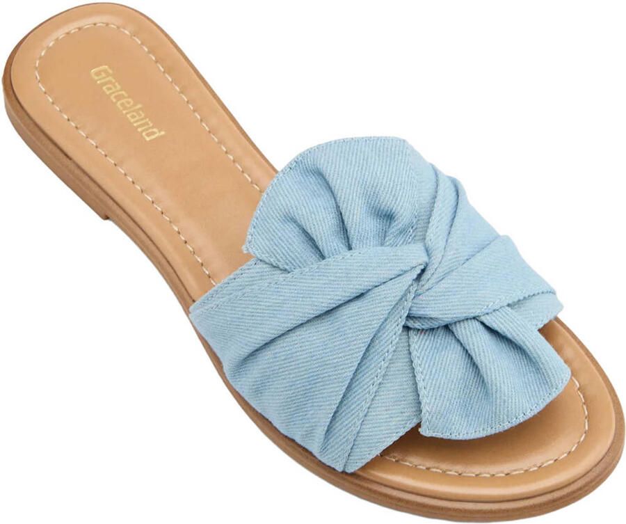 Graceland slippers met knoopdetail lichtblauw - Foto 2