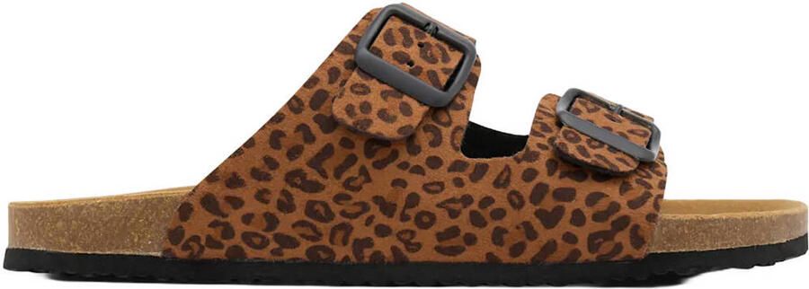 Graceland slippers met panterprint cognac zwart