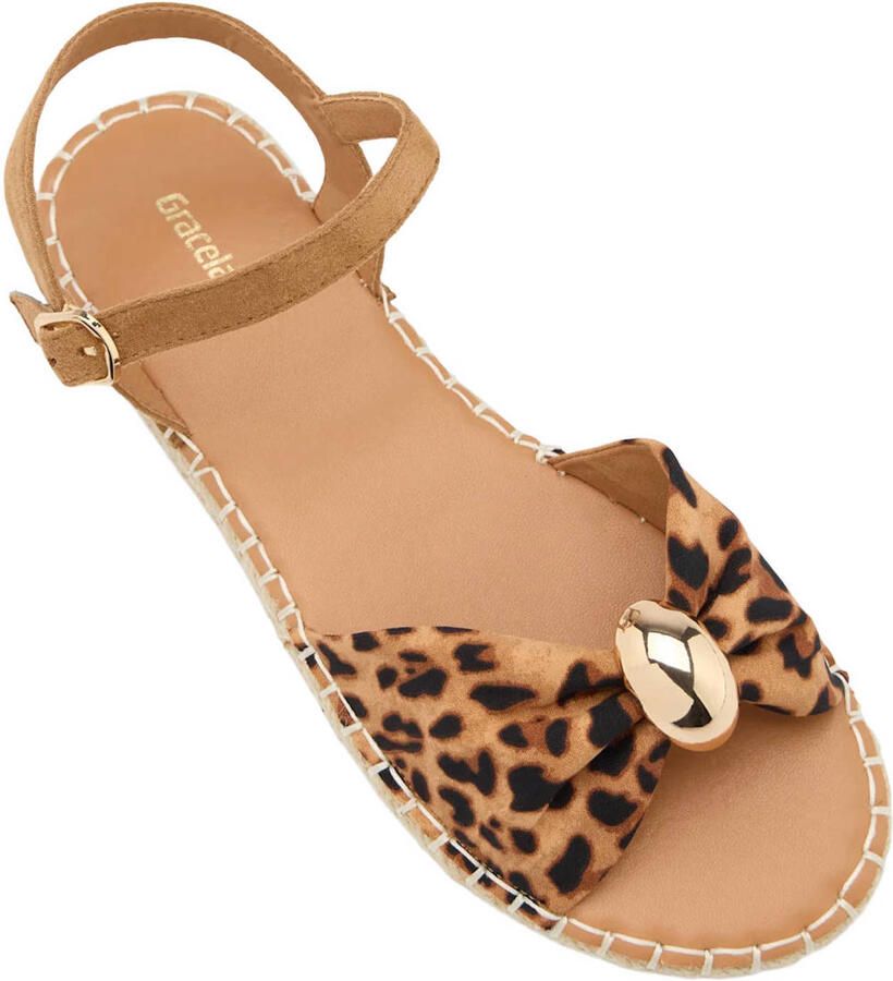 Graceland suède espadrilles met panterprint cognac zwart - Foto 2
