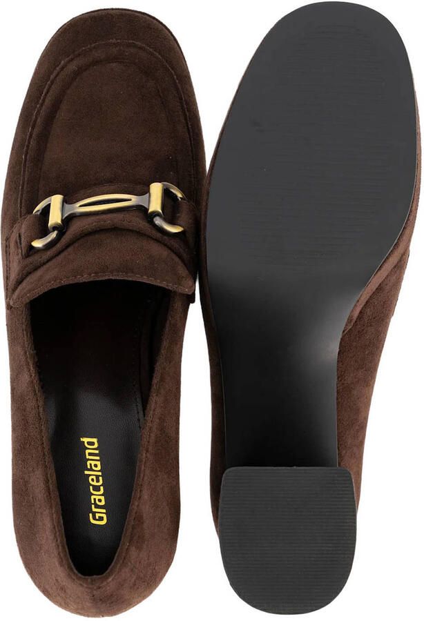 Graceland suède pumps met blokhak bruin - Foto 3