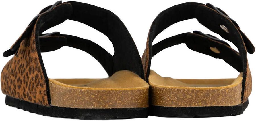 Graceland suède slippers met panterprint cognac zwart - Foto 3