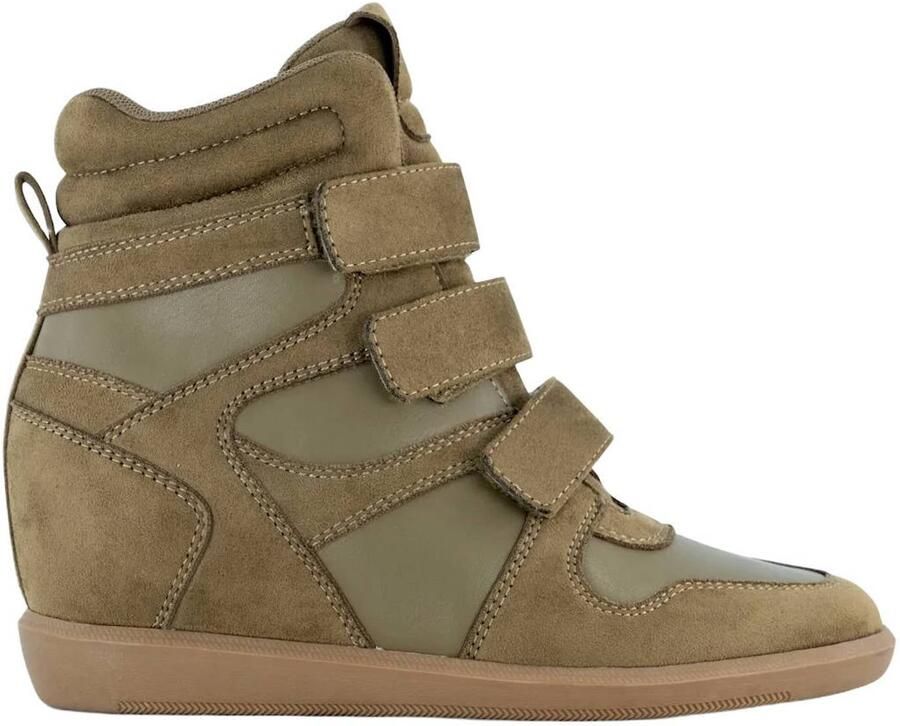 Graceland suède sneakers met sleehak beige
