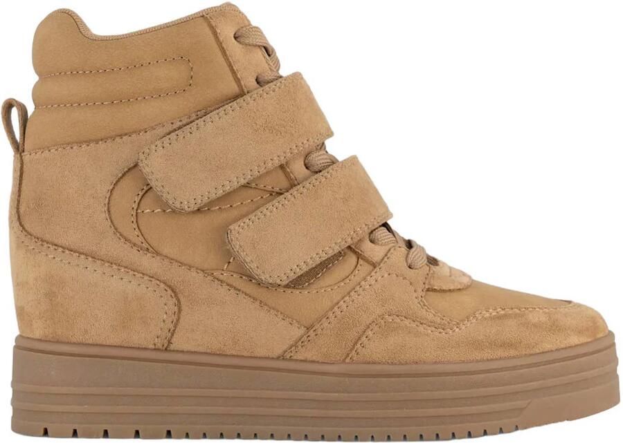 Graceland suède sneakers met sleehak cognac