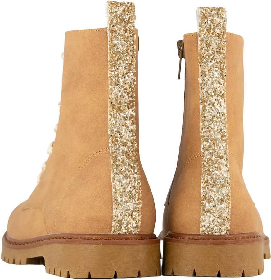 Graceland suèdelook enkelboots met glitters en profielzool camel