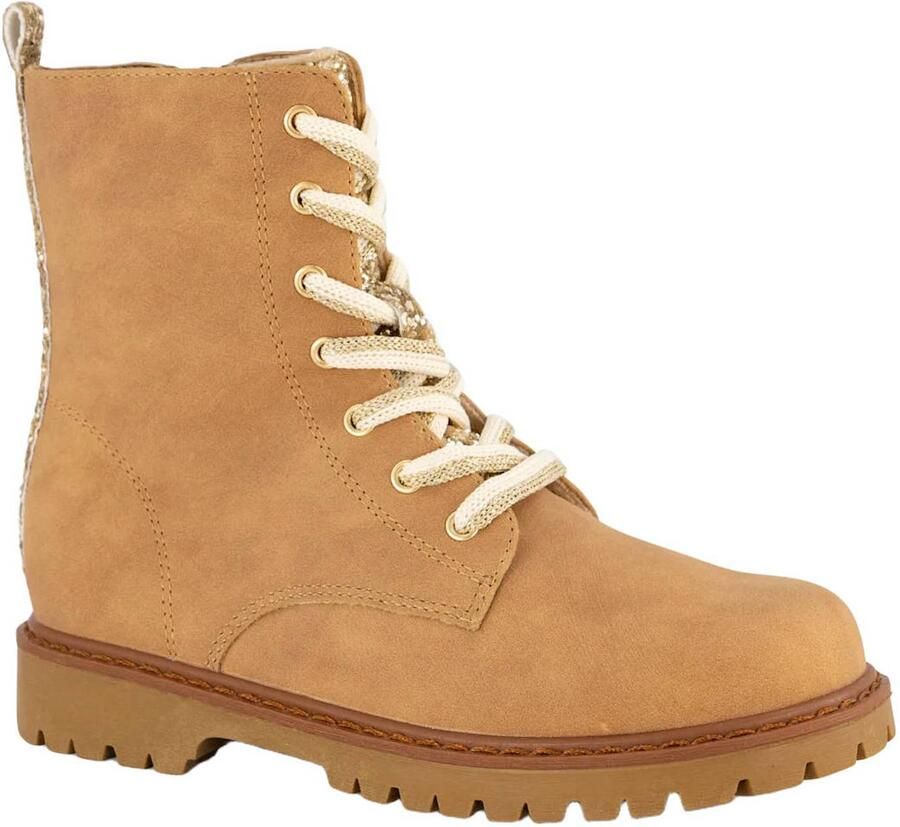Graceland suèdelook enkelboots met glitters en profielzool camel - Foto 3