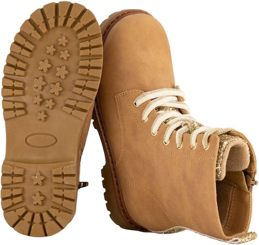 Graceland suèdelook enkelboots met glitters en profielzool camel - Foto 2