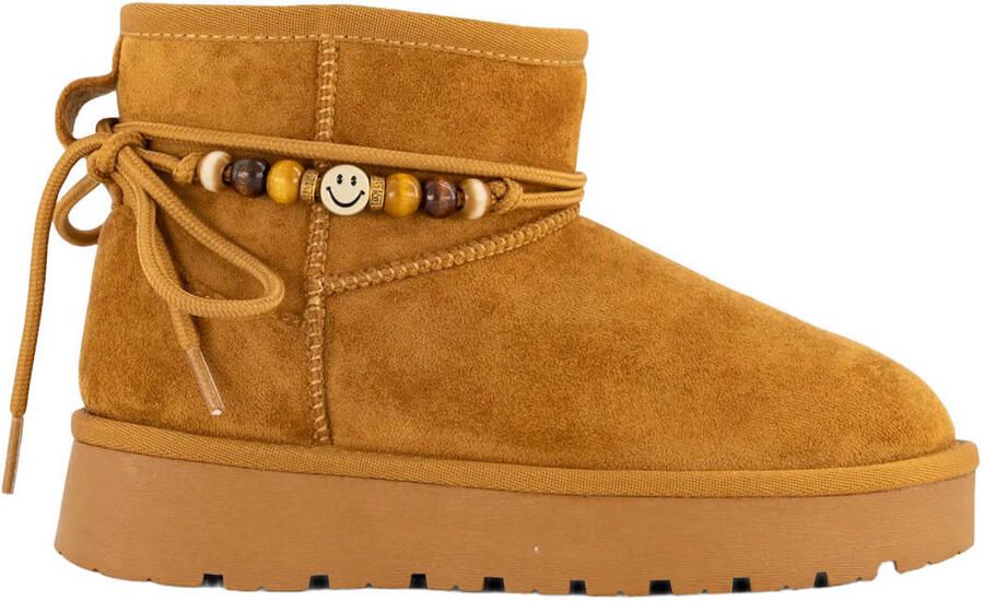 Graceland suèdelook enkelboots met kraaltjes cognac