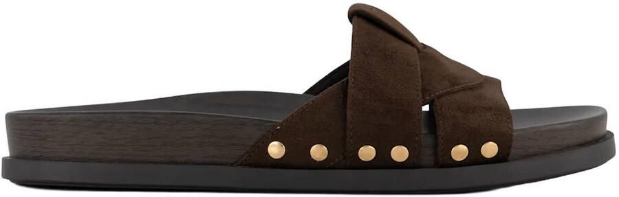 Graceland suèdelook slippers met studs bruin