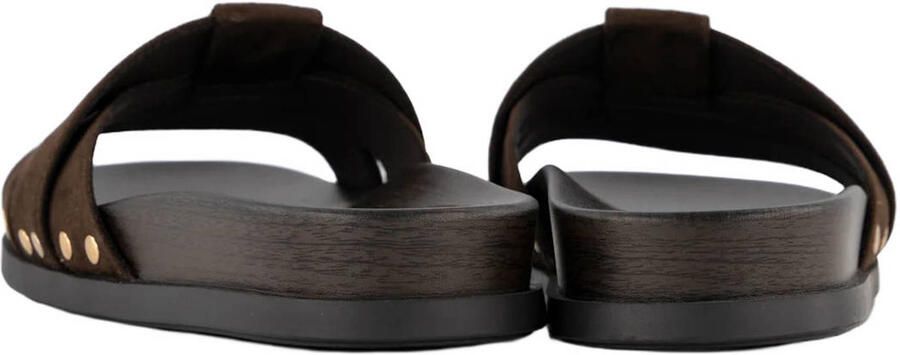 Graceland suèdelook slippers met studs bruin - Foto 3