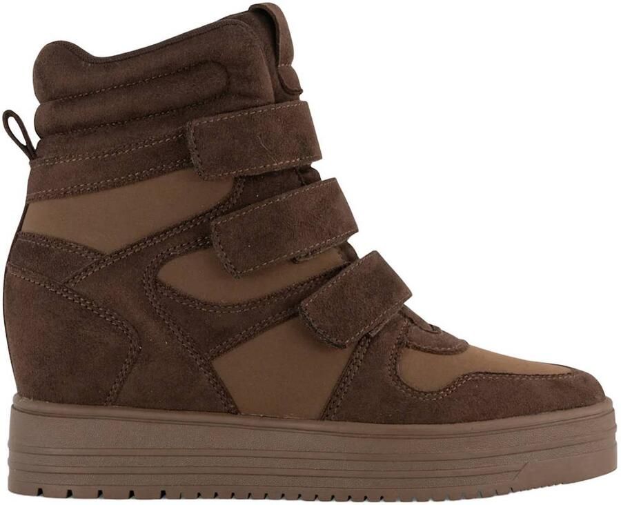 Graceland suèdelook sneakers met sleehak bruin