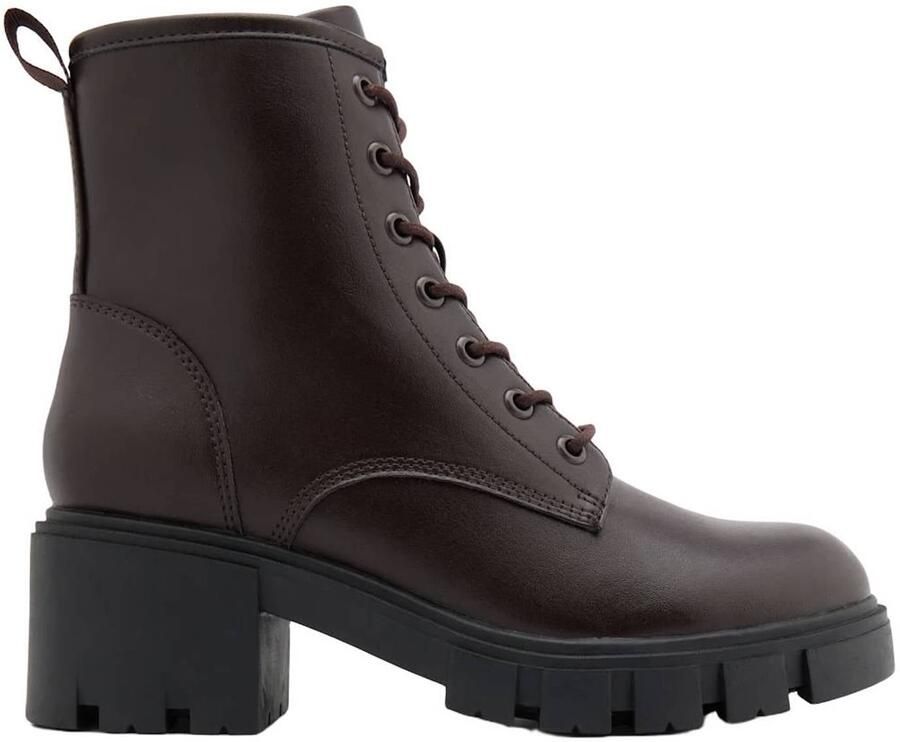 Graceland veterboots met blokhak en profielzool bruin
