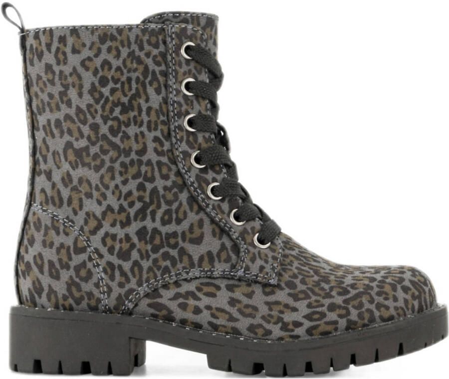 Graceland veterboots met panterprint zwart grijs