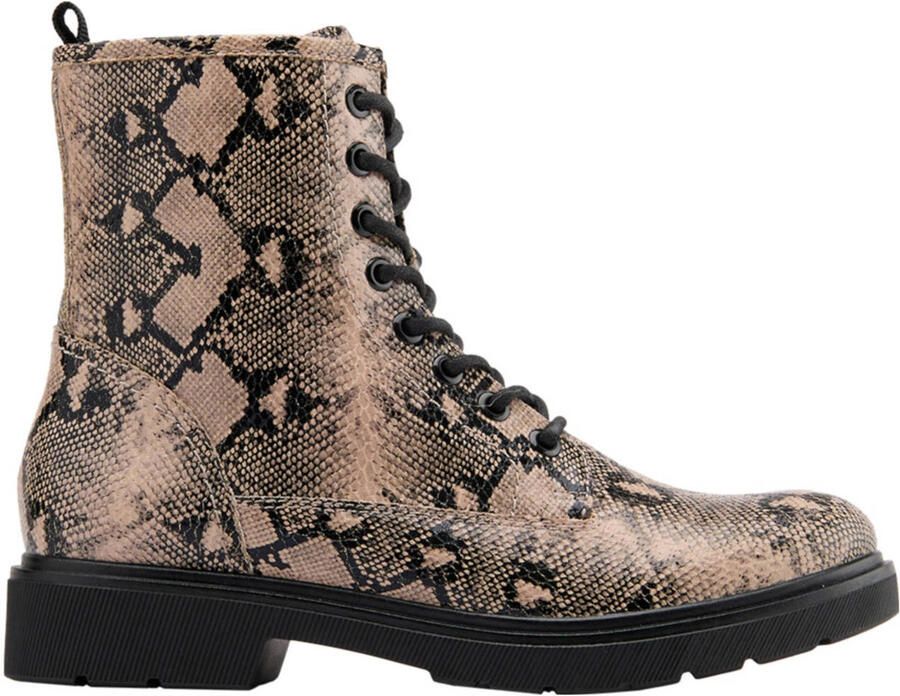 Graceland veterboots met slangenprint beige