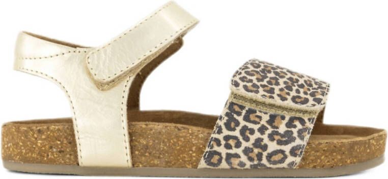 Graceland leren sandalen goud panter