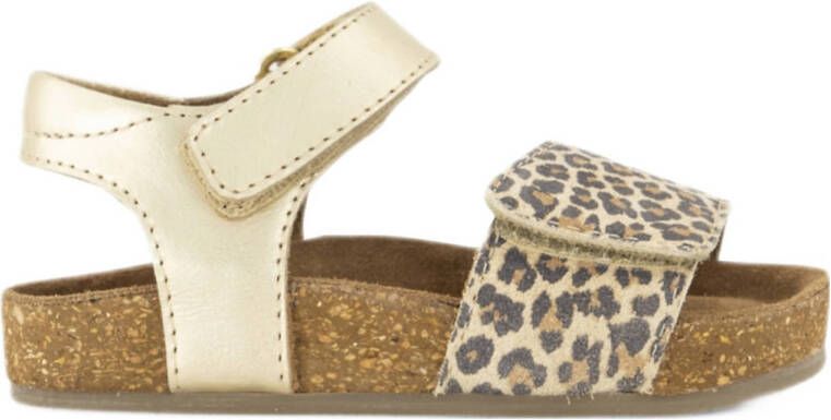 Graceland leren sandalen goud panter