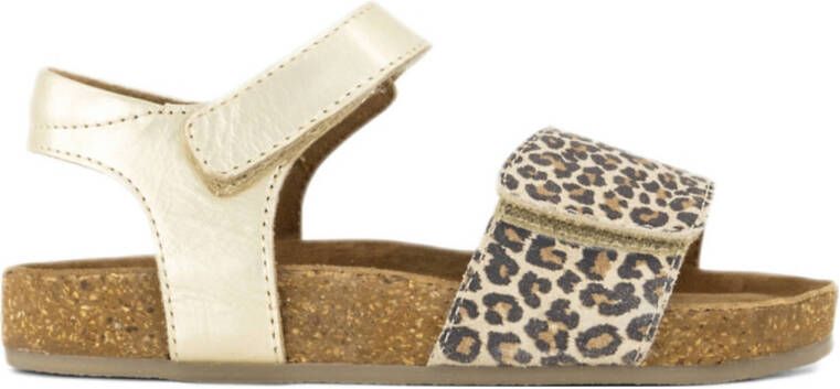 Graceland leren sandalen goud panter