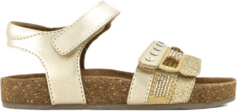Graceland leren sandalen met glitters en pailletten goud
