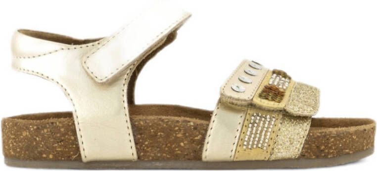 Graceland leren sandalen met glitters en pailletten goud