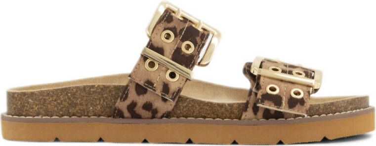 Graceland slippers met panterprint beige zwart