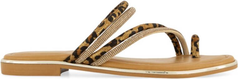 Graceland slippers met panterprint cognac zwart