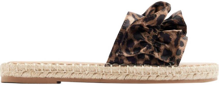Graceland slippers met panterprint cognac zwart
