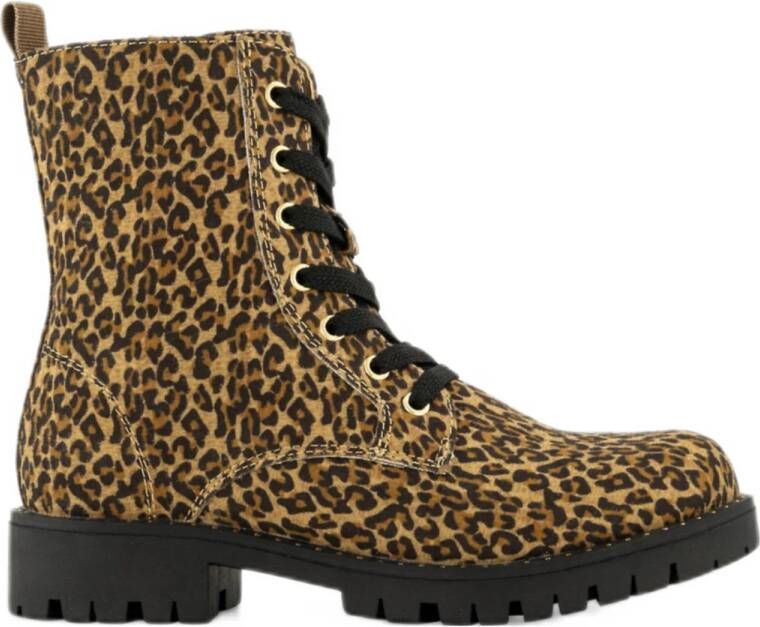 Graceland veterboots met panterprint beige bruin