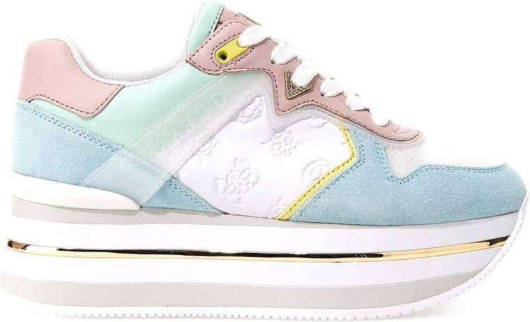 Guess Witte Sneakers met All Over Logo en Pastel Multikleurige Inzetstukken Multicolor Dames