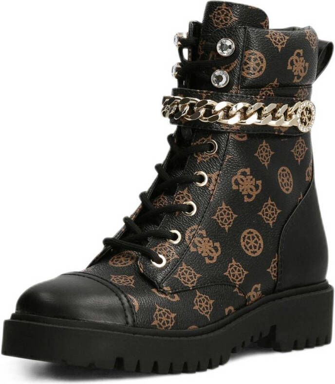 GUESS ODYSSA veterboots met ketting bruin zwart