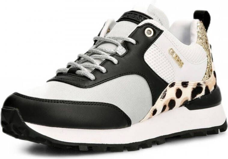 GUESS Selvie2 leren sneakers met panterprint zwart multi