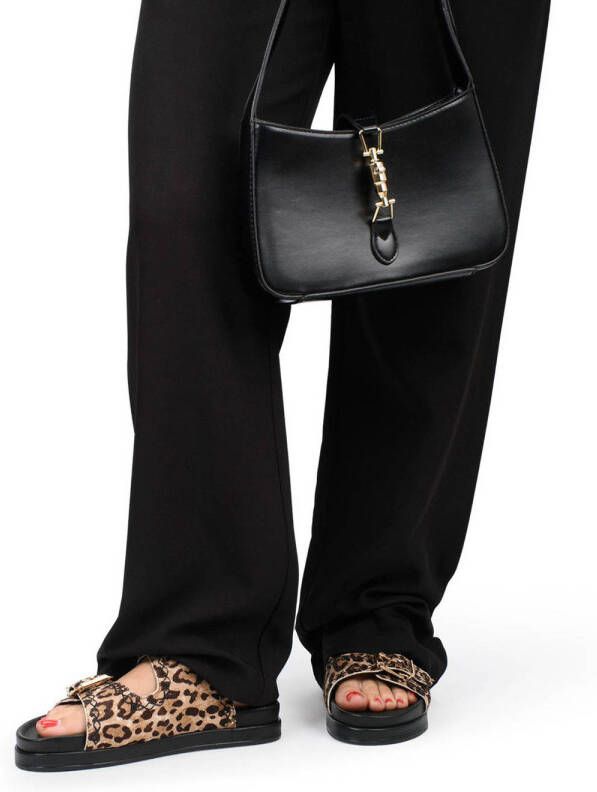Haboob Elysee suède slippers met panterprint beige bruin