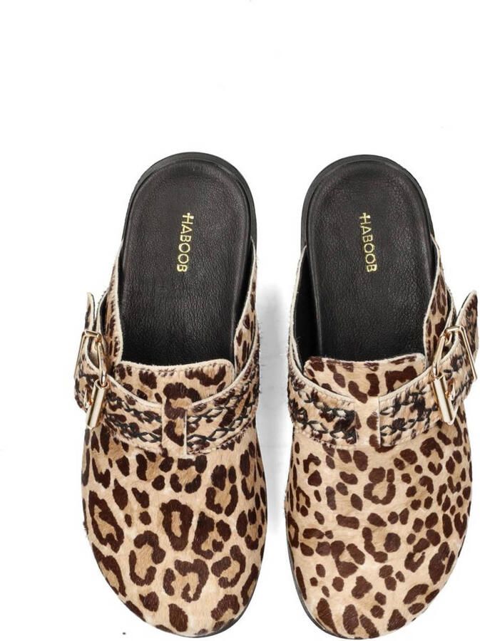 Haboob Amelie suède clogs met panterprint beige bruin - Foto 3