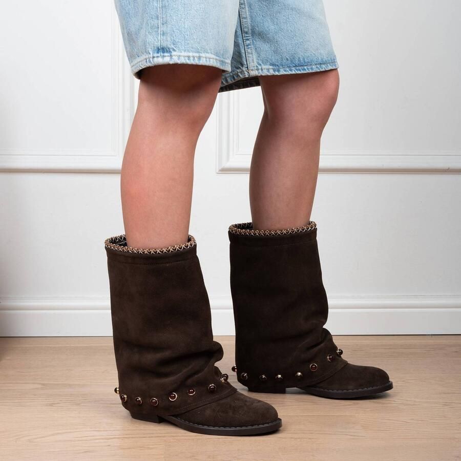 Haboob Camille suède laarzen met studs bruin